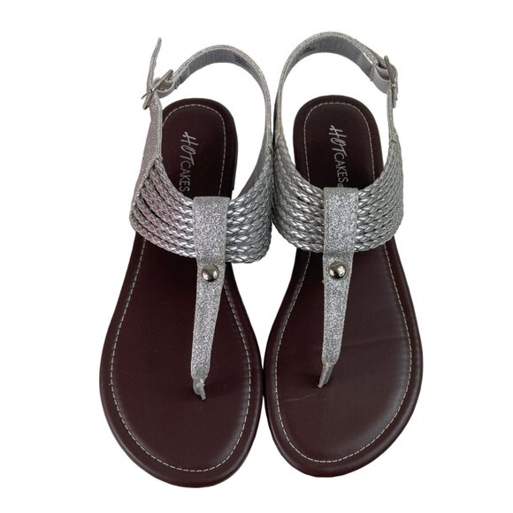 Hot Cakes Thong Buckle Silver Sparkly Sandals Womens Size 9M - Picture 1 of 12